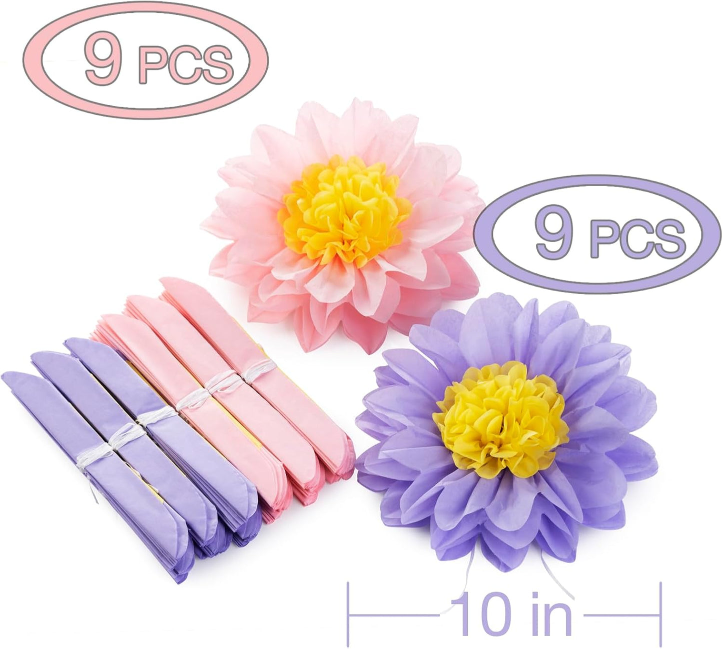 Sunflowers Party Decorations Yellow Tissue Pom Poms Paper Flowers for Classroom Baby Shower Wedding Birthday Party Backdrop Home Decoration, 10 Inch, Pack of 18