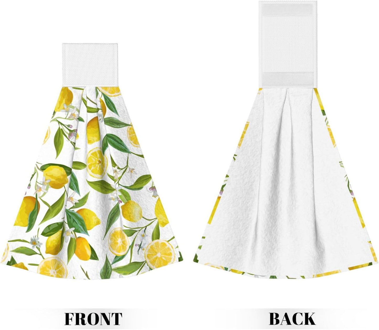 Lemon Kitchen Hand Towels with Loop 2 Pcs Spring Yellow Lemons Floral Leaves Hanging Dish Towels Soft Absorbent Tie Towel Dishcloths for Bathroom Kitchen Washroom 18 x 14 in