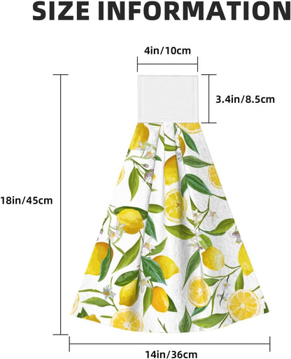 Lemon Kitchen Hand Towels with Loop 2 Pcs Spring Yellow Lemons Floral Leaves Hanging Dish Towels Soft Absorbent Tie Towel Dishcloths for Bathroom Kitchen Washroom 18 x 14 in