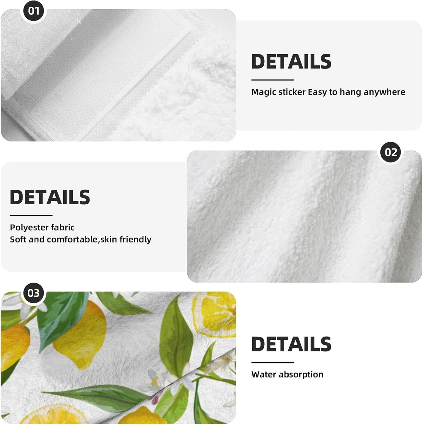Lemon Kitchen Hand Towels with Loop 2 Pcs Spring Yellow Lemons Floral Leaves Hanging Dish Towels Soft Absorbent Tie Towel Dishcloths for Bathroom Kitchen Washroom 18 x 14 in