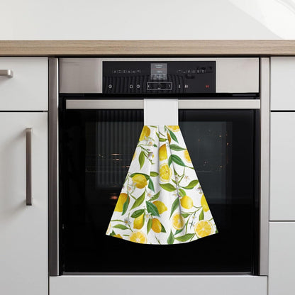 Lemon Kitchen Hand Towels with Loop 2 Pcs Spring Yellow Lemons Floral Leaves Hanging Dish Towels Soft Absorbent Tie Towel Dishcloths for Bathroom Kitchen Washroom 18 x 14 in