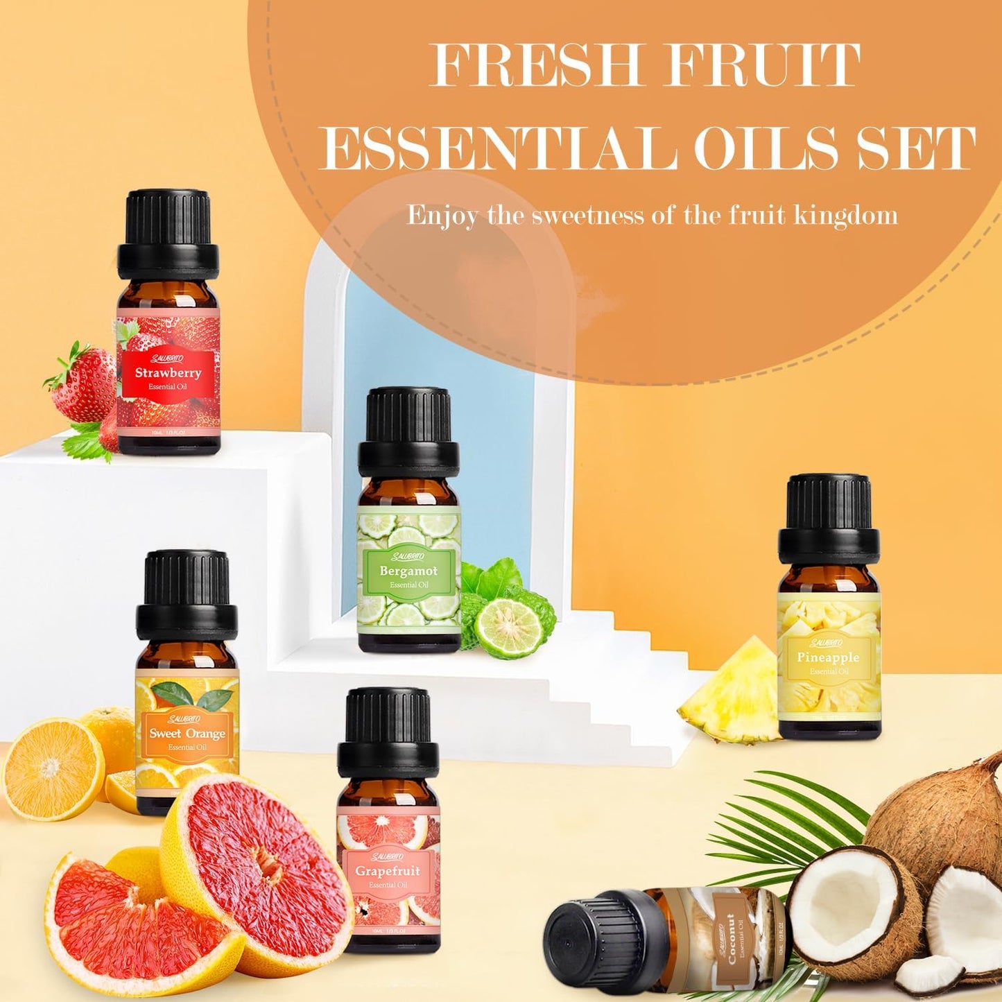 Citrus Essential Oils Set for Diffuser, Fragrance Oil | Sweet Orange, Bergamot, Lemon, Grapefruit, Mandarin Orange, Lime Scented Oil for Soap Making, Candle Making