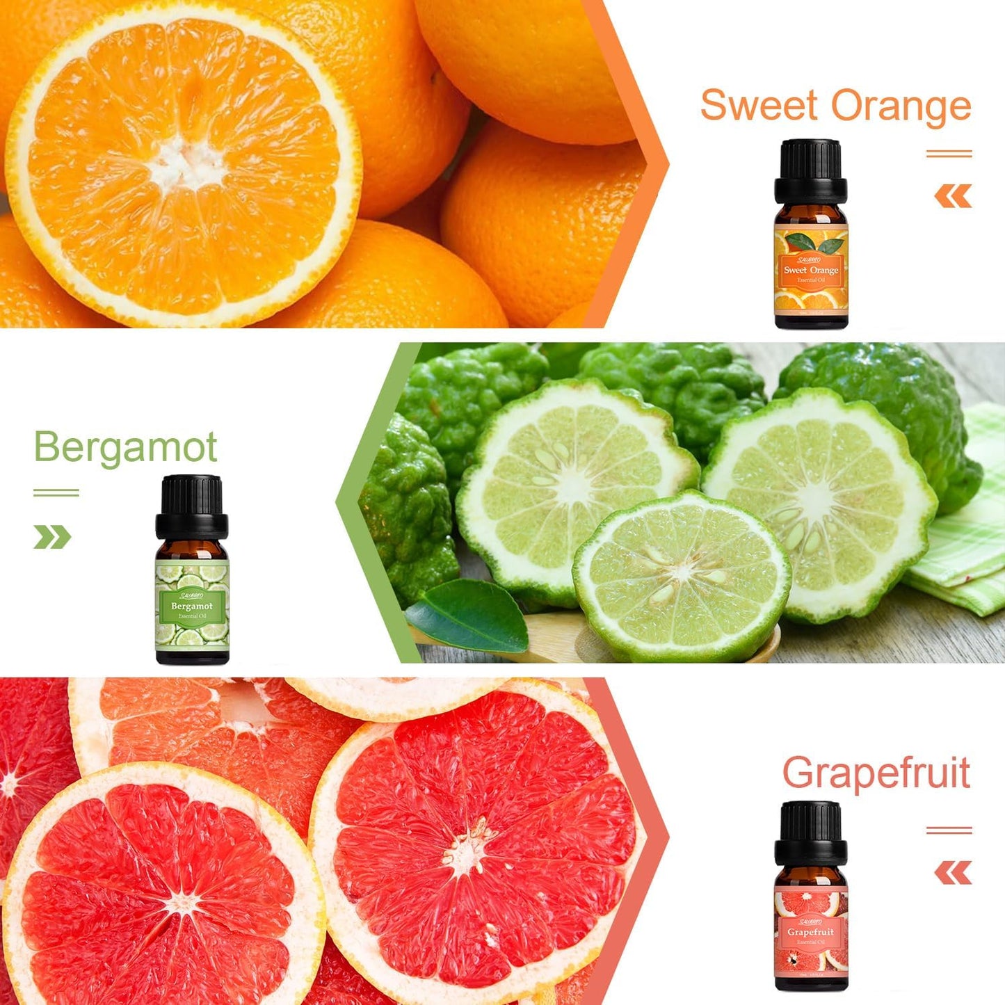 Citrus Essential Oils Set for Diffuser, Fragrance Oil | Sweet Orange, Bergamot, Lemon, Grapefruit, Mandarin Orange, Lime Scented Oil for Soap Making, Candle Making