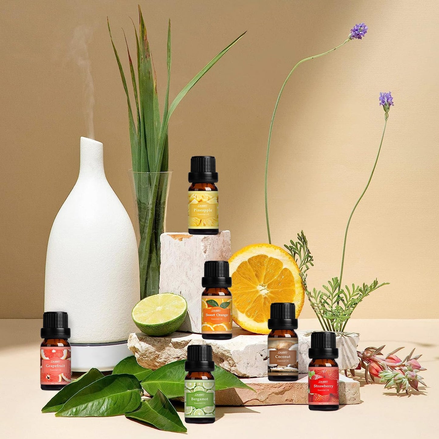 Citrus Essential Oils Set for Diffuser, Fragrance Oil | Sweet Orange, Bergamot, Lemon, Grapefruit, Mandarin Orange, Lime Scented Oil for Soap Making, Candle Making