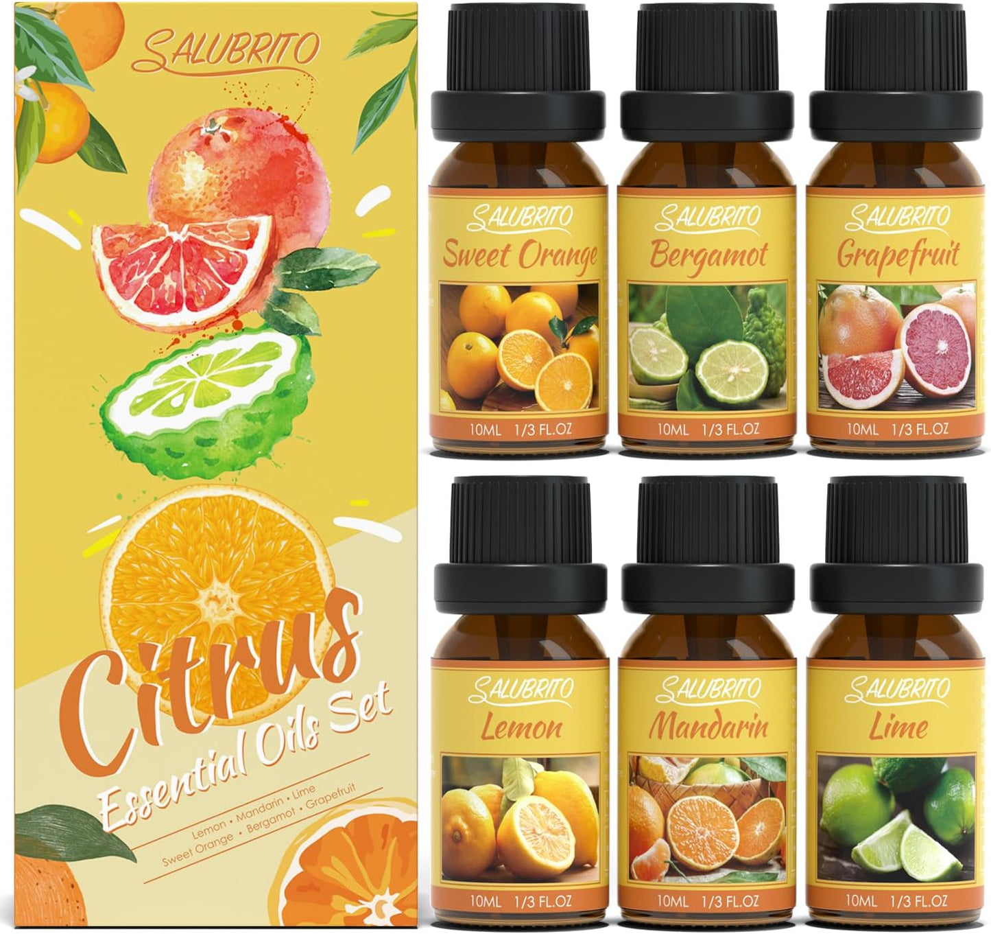Citrus Essential Oils Set for Diffuser, Fragrance Oil | Sweet Orange, Bergamot, Lemon, Grapefruit, Mandarin Orange, Lime Scented Oil for Soap Making, Candle Making