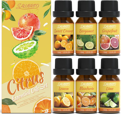 Citrus Essential Oils Set for Diffuser, Fragrance Oil | Sweet Orange, Bergamot, Lemon, Grapefruit, Mandarin Orange, Lime Scented Oil for Soap Making, Candle Making
