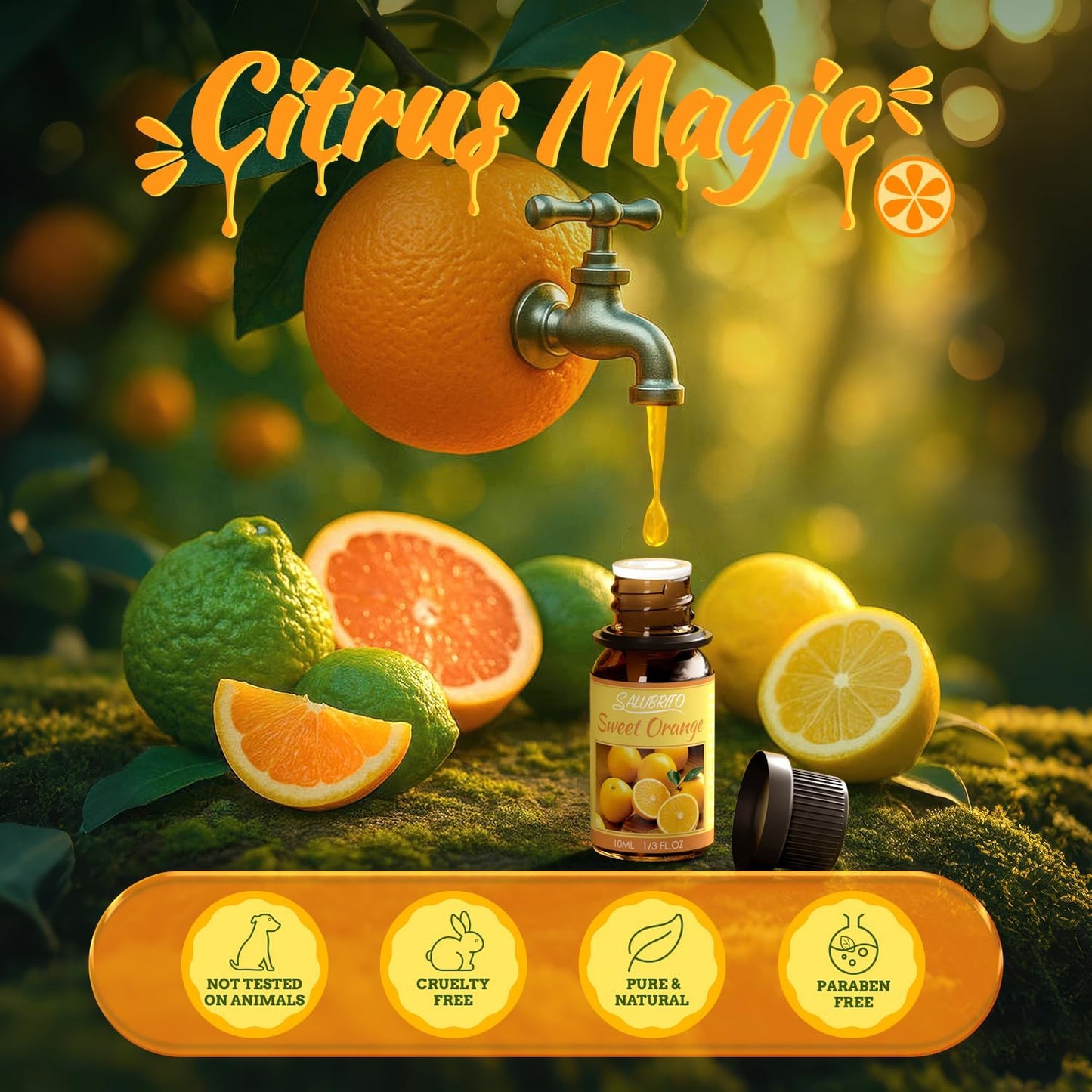 Citrus Essential Oils Set for Diffuser, Fragrance Oil | Sweet Orange, Bergamot, Lemon, Grapefruit, Mandarin Orange, Lime Scented Oil for Soap Making, Candle Making