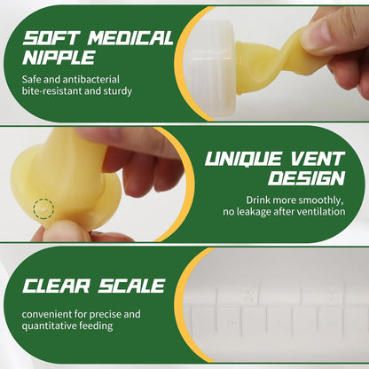 2PCS 450ml Lamb Goat Feeding Bottle with Clear Screw-on Silicone Nipple | Leak-Proof Anti-Bloat Vent Milk Feeder with Clear Scale Easy Clean Nursing Bottle for Newborn Goat Lamb Sheep Piglet Calf Dog