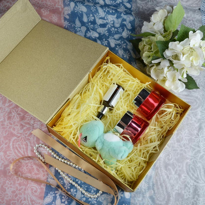 Gift Box 9.65x9.65x3.6 Inches, Gold Gift Box with Magnetic Lid, Collapsible Box with Ribbon, Raffia Grass, Card, for Birthdays, Christmas, or Parties, Gift Packaging