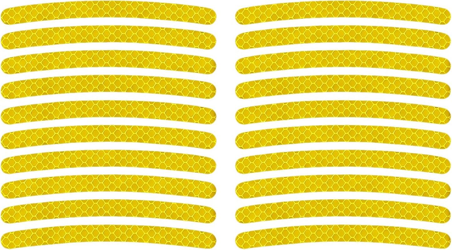 20PCS Reflective Car Wheel Decorative Stripe Stickers, Anti Scratch Vehicle Night Safety Warning Tape Decal, Automotive Exterior Tire Rims Sticker Accessories, Universal Fit (Yellow)