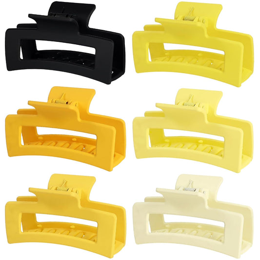 Sisiaipu 3.5 Inch Medium Hair Claw Clips 6 Pack Hair Clips for Women Square Rectangle Claw for Hair Banana Jaw Clips Hair Accessories for Girls (Yellow)