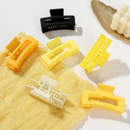 Sisiaipu 3.5 Inch Medium Hair Claw Clips 6 Pack Hair Clips for Women Square Rectangle Claw for Hair Banana Jaw Clips Hair Accessories for Girls (Yellow)