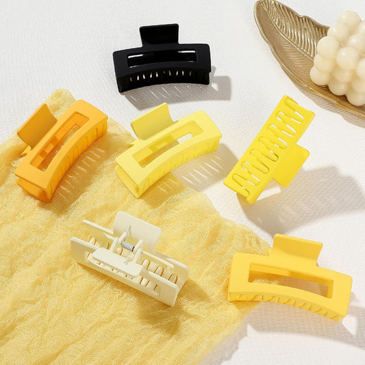 Sisiaipu 3.5 Inch Medium Hair Claw Clips 6 Pack Hair Clips for Women Square Rectangle Claw for Hair Banana Jaw Clips Hair Accessories for Girls (Yellow)