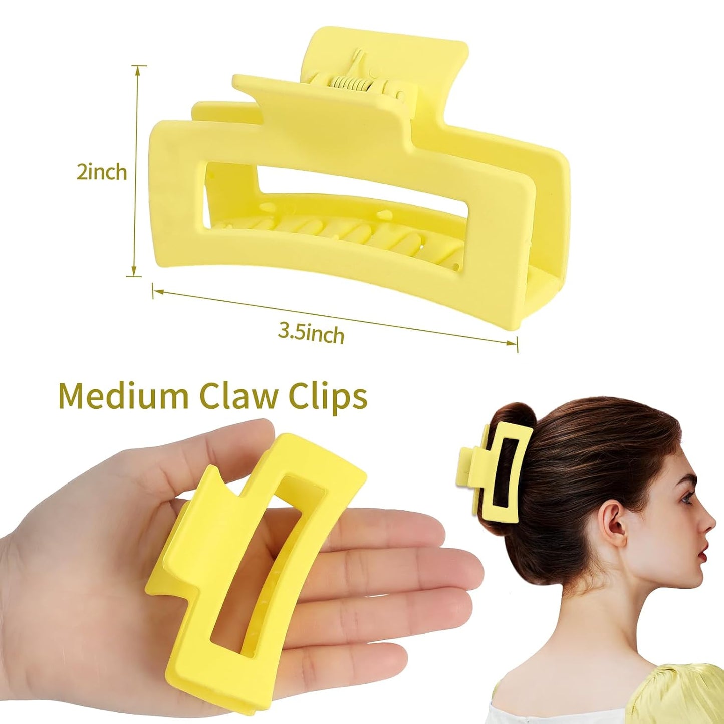 Sisiaipu 3.5 Inch Medium Hair Claw Clips 6 Pack Hair Clips for Women Square Rectangle Claw for Hair Banana Jaw Clips Hair Accessories for Girls (Yellow)