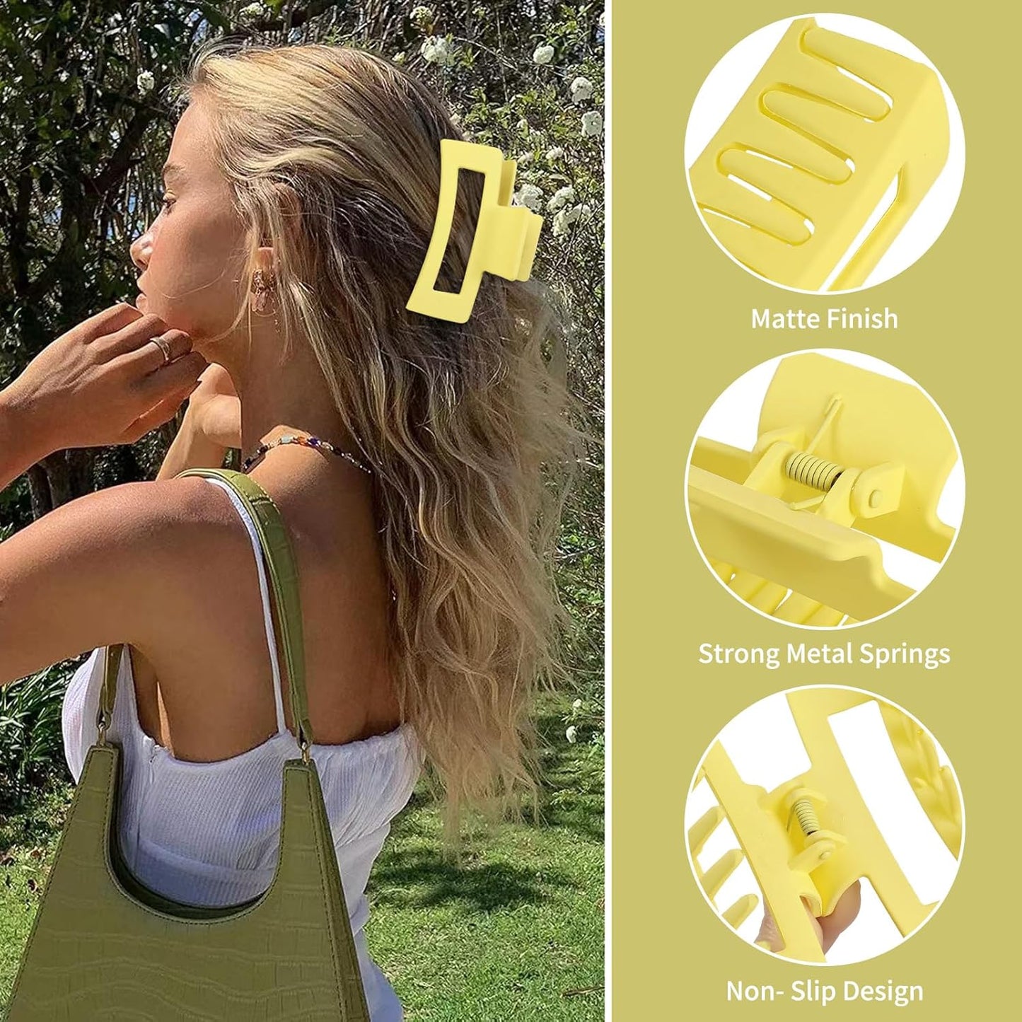 Sisiaipu 3.5 Inch Medium Hair Claw Clips 6 Pack Hair Clips for Women Square Rectangle Claw for Hair Banana Jaw Clips Hair Accessories for Girls (Yellow)