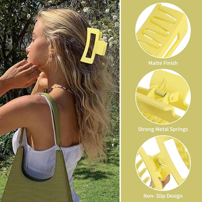 Sisiaipu 3.5 Inch Medium Hair Claw Clips 6 Pack Hair Clips for Women Square Rectangle Claw for Hair Banana Jaw Clips Hair Accessories for Girls (Yellow)