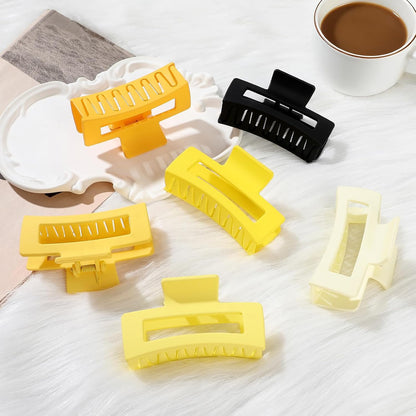 Sisiaipu 3.5 Inch Medium Hair Claw Clips 6 Pack Hair Clips for Women Square Rectangle Claw for Hair Banana Jaw Clips Hair Accessories for Girls (Yellow)