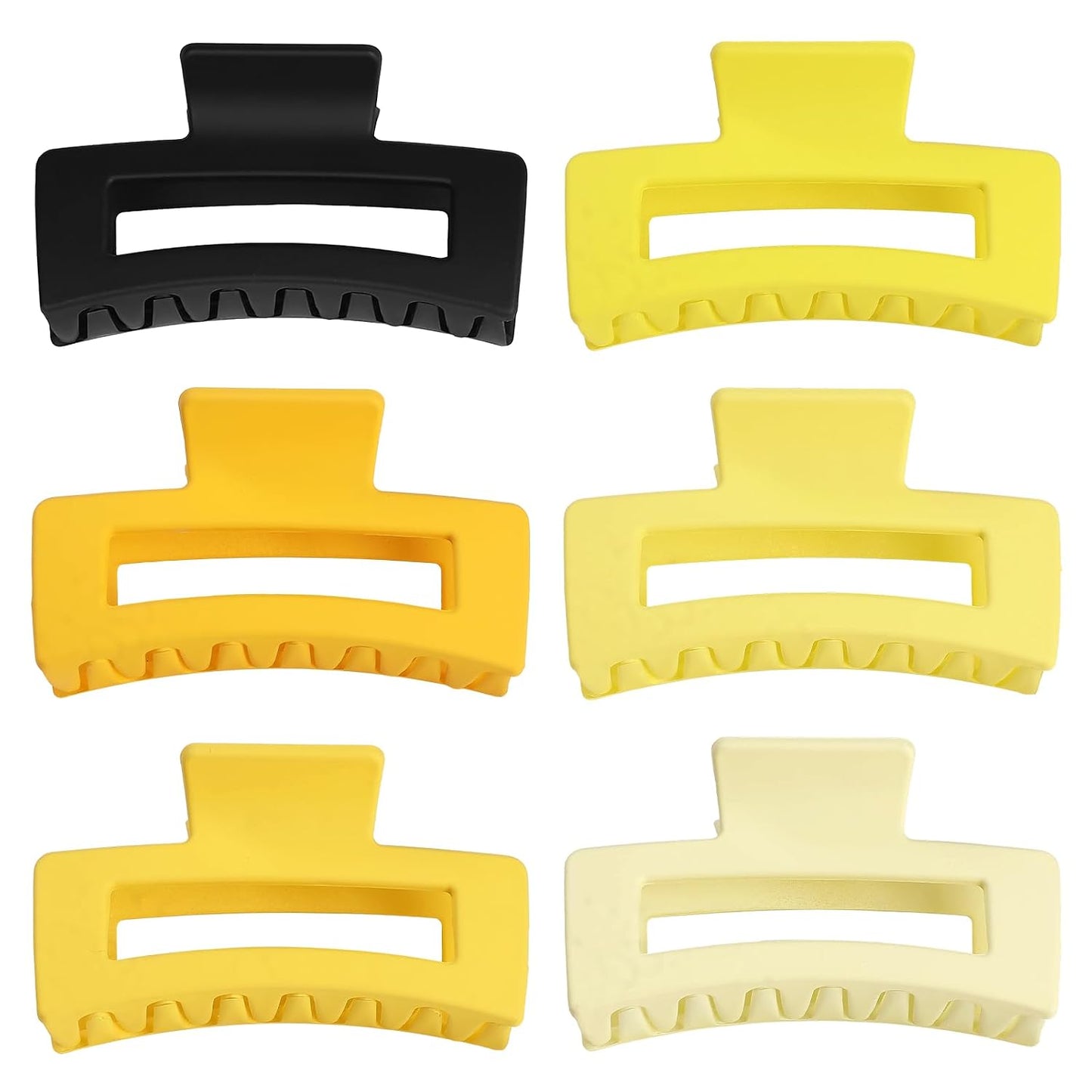 Sisiaipu 3.5 Inch Medium Hair Claw Clips 6 Pack Hair Clips for Women Square Rectangle Claw for Hair Banana Jaw Clips Hair Accessories for Girls (Yellow)