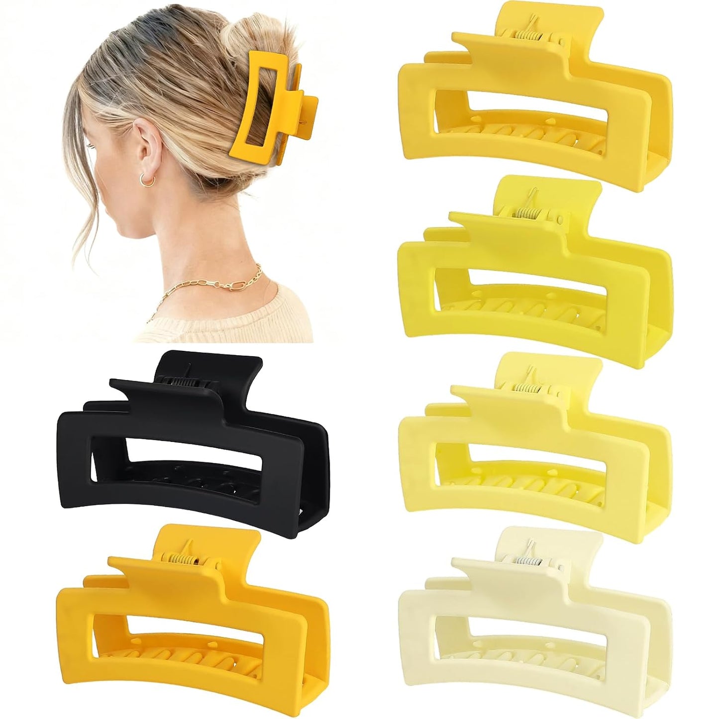 Sisiaipu 3.5 Inch Medium Hair Claw Clips 6 Pack Hair Clips for Women Square Rectangle Claw for Hair Banana Jaw Clips Hair Accessories for Girls (Yellow)