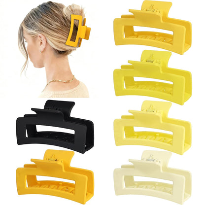Sisiaipu 3.5 Inch Medium Hair Claw Clips 6 Pack Hair Clips for Women Square Rectangle Claw for Hair Banana Jaw Clips Hair Accessories for Girls (Yellow)