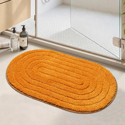 Oval Bathroom Rug Non Slip Absorbent, Ultra Luxury Fluffy Microfiber Farmhouse Bath Rug, Cute Neutral Aesthetic Bath Mat for Bathroom, Bathtub, Machine Washable, Yellow, 20"" x32