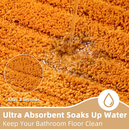 Oval Bathroom Rug Non Slip Absorbent, Ultra Luxury Fluffy Microfiber Farmhouse Bath Rug, Cute Neutral Aesthetic Bath Mat for Bathroom, Bathtub, Machine Washable, Yellow, 20"" x32
