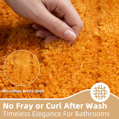 Oval Bathroom Rug Non Slip Absorbent, Ultra Luxury Fluffy Microfiber Farmhouse Bath Rug, Cute Neutral Aesthetic Bath Mat for Bathroom, Bathtub, Machine Washable, Yellow, 20"" x32