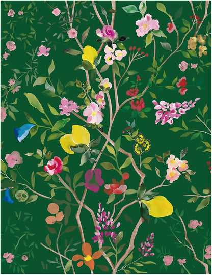 Peel and Stick Wallpaper Floral Chinoiserie Frensh Farmhouse Wall Paper Lemon Removable for Bedroom White/Pink/Green Nursery Kids Room 17.3in x 9.8ft