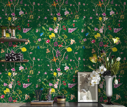 Peel and Stick Wallpaper Floral Chinoiserie Frensh Farmhouse Wall Paper Lemon Removable for Bedroom White/Pink/Green Nursery Kids Room 17.3in x 9.8ft