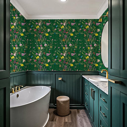 Peel and Stick Wallpaper Floral Chinoiserie Frensh Farmhouse Wall Paper Lemon Removable for Bedroom White/Pink/Green Nursery Kids Room 17.3in x 9.8ft