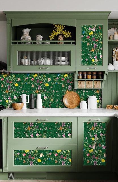 Peel and Stick Wallpaper Floral Chinoiserie Frensh Farmhouse Wall Paper Lemon Removable for Bedroom White/Pink/Green Nursery Kids Room 17.3in x 9.8ft