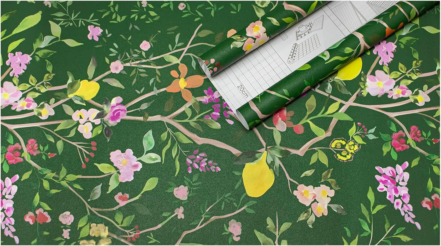 Peel and Stick Wallpaper Floral Chinoiserie Frensh Farmhouse Wall Paper Lemon Removable for Bedroom White/Pink/Green Nursery Kids Room 17.3in x 9.8ft