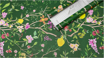 Peel and Stick Wallpaper Floral Chinoiserie Frensh Farmhouse Wall Paper Lemon Removable for Bedroom White/Pink/Green Nursery Kids Room 17.3in x 9.8ft