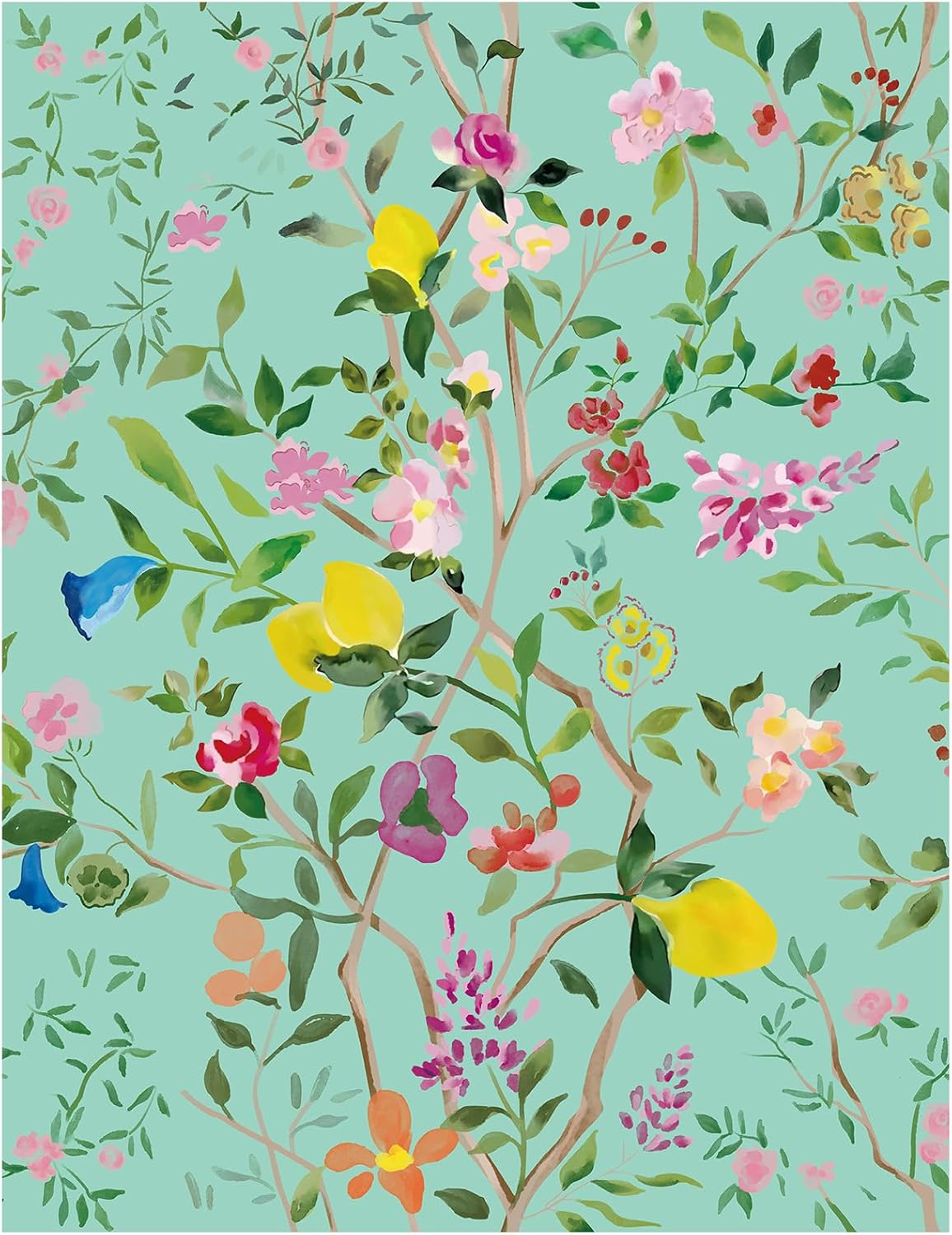 Peel and Stick Wallpaper Floral Chinoiserie Frensh Farmhouse Wall Paper Lemon Removable for Bedroom White/Pink/Green Nursery Kids Room 17.3in x 9.8ft