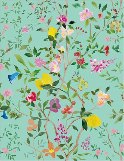 Peel and Stick Wallpaper Floral Chinoiserie Frensh Farmhouse Wall Paper Lemon Removable for Bedroom White/Pink/Green Nursery Kids Room 17.3in x 9.8ft