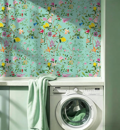 Peel and Stick Wallpaper Floral Chinoiserie Frensh Farmhouse Wall Paper Lemon Removable for Bedroom White/Pink/Green Nursery Kids Room 17.3in x 9.8ft