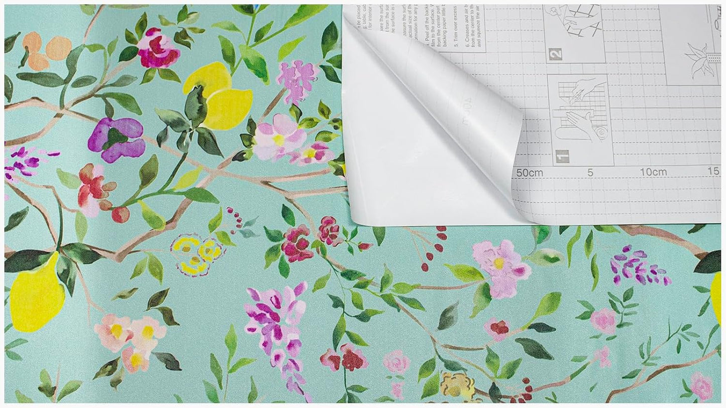 Peel and Stick Wallpaper Floral Chinoiserie Frensh Farmhouse Wall Paper Lemon Removable for Bedroom White/Pink/Green Nursery Kids Room 17.3in x 9.8ft