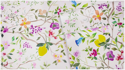 Peel and Stick Wallpaper Floral Chinoiserie Frensh Farmhouse Wall Paper Lemon Removable for Bedroom White/Pink/Green Nursery Kids Room 17.3in x 9.8ft
