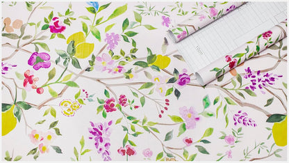Peel and Stick Wallpaper Floral Chinoiserie Frensh Farmhouse Wall Paper Lemon Removable for Bedroom White/Pink/Green Nursery Kids Room 17.3in x 9.8ft