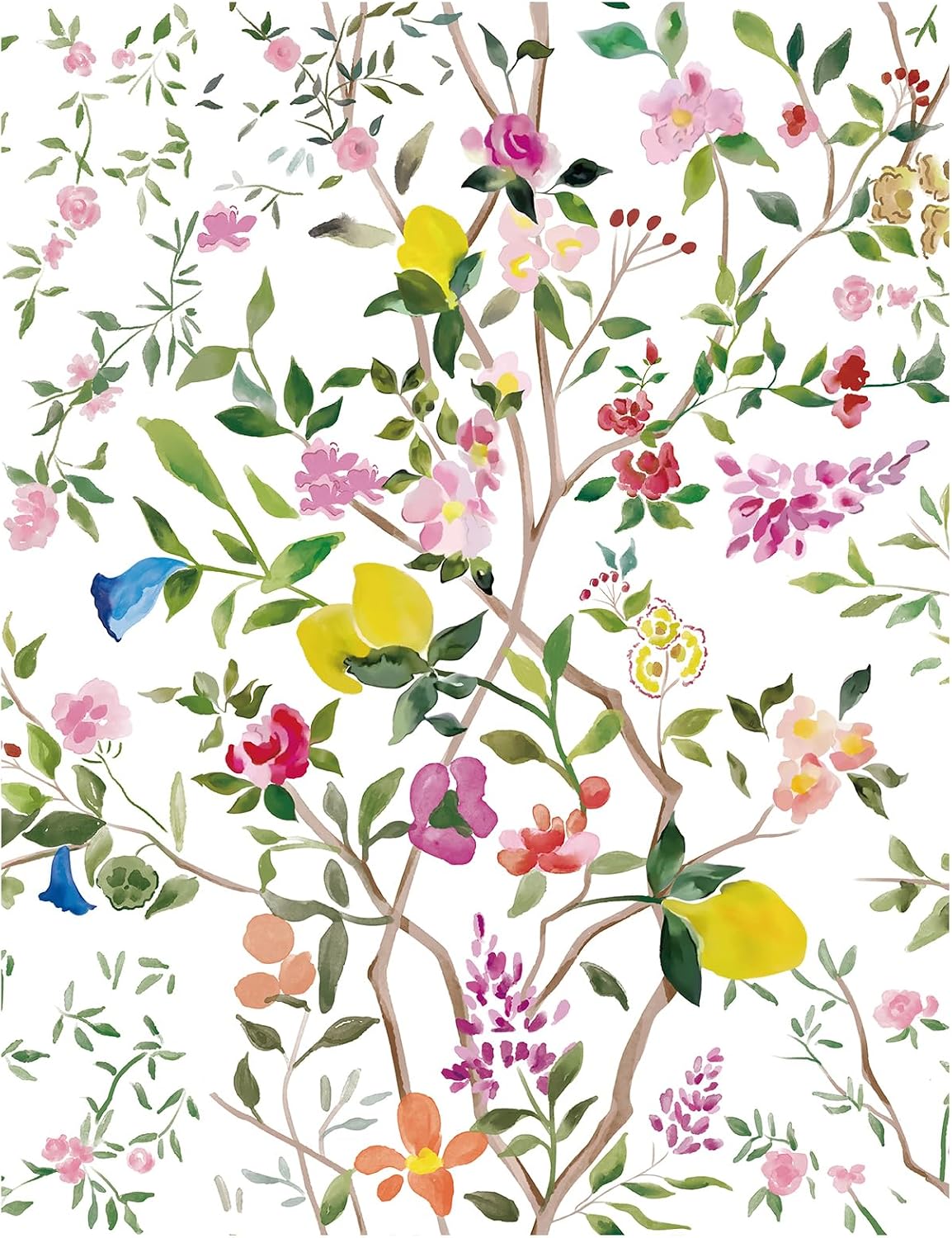 Peel and Stick Wallpaper Floral Chinoiserie Frensh Farmhouse Wall Paper Lemon Removable for Bedroom White/Pink/Green Nursery Kids Room 17.3in x 9.8ft