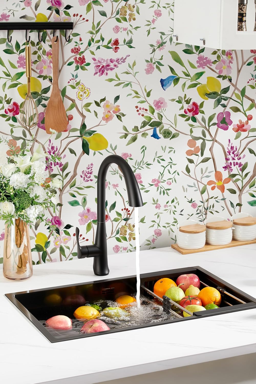 Peel and Stick Wallpaper Floral Chinoiserie Frensh Farmhouse Wall Paper Lemon Removable for Bedroom White/Pink/Green Nursery Kids Room 17.3in x 9.8ft