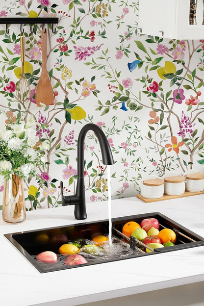 Peel and Stick Wallpaper Floral Chinoiserie Frensh Farmhouse Wall Paper Lemon Removable for Bedroom White/Pink/Green Nursery Kids Room 17.3in x 9.8ft