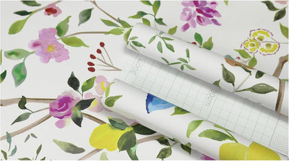 Peel and Stick Wallpaper Floral Chinoiserie Frensh Farmhouse Wall Paper Lemon Removable for Bedroom White/Pink/Green Nursery Kids Room 17.3in x 9.8ft