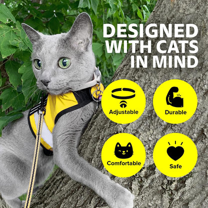 Reflective Cat Harness – High-Visibility Cat Harness for Travel, Day and Night Walking - Soft Cotton Cat Accessories, Breathable, Secure & Washable, Made in USA - Sunshine Yellow, M to L