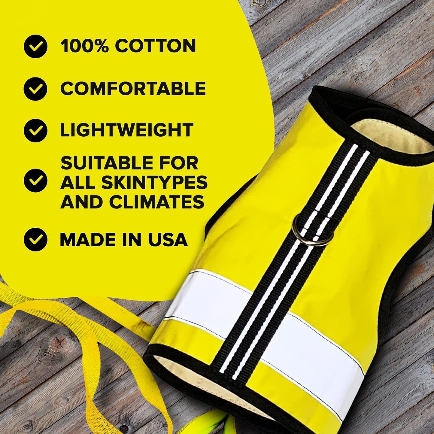 Reflective Cat Harness – High-Visibility Cat Harness for Travel, Day and Night Walking - Soft Cotton Cat Accessories, Breathable, Secure & Washable, Made in USA - Sunshine Yellow, M to L