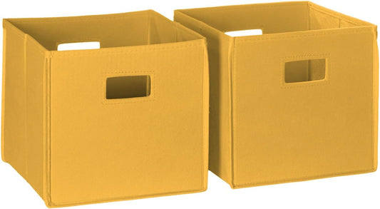 RiverRidge Folding Storage Bins - 2-pack of 10in Tall Golden Yellow Cubes | Fabric Bins, Set of 2 Storage Cubes, Cut-out Handles, Playroom Closet Organizer, Collapsible Cubby with Bottom Board Insert