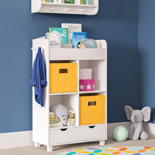 RiverRidge Folding Storage Bins - 2-pack of 10in Tall Golden Yellow Cubes | Fabric Bins, Set of 2 Storage Cubes, Cut-out Handles, Playroom Closet Organizer, Collapsible Cubby with Bottom Board Insert