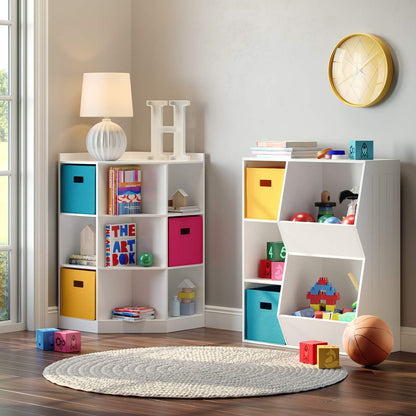 RiverRidge Folding Storage Bins - 2-pack of 10in Tall Golden Yellow Cubes | Fabric Bins, Set of 2 Storage Cubes, Cut-out Handles, Playroom Closet Organizer, Collapsible Cubby with Bottom Board Insert