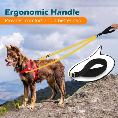 Two Point Control Dog Leash, No Tangle Training Walking Leashes | Soft Padded Handle, Reflective, Works with No Pull Harnesses, Converts to Single Lead for Medium Large Dogs, Yellow