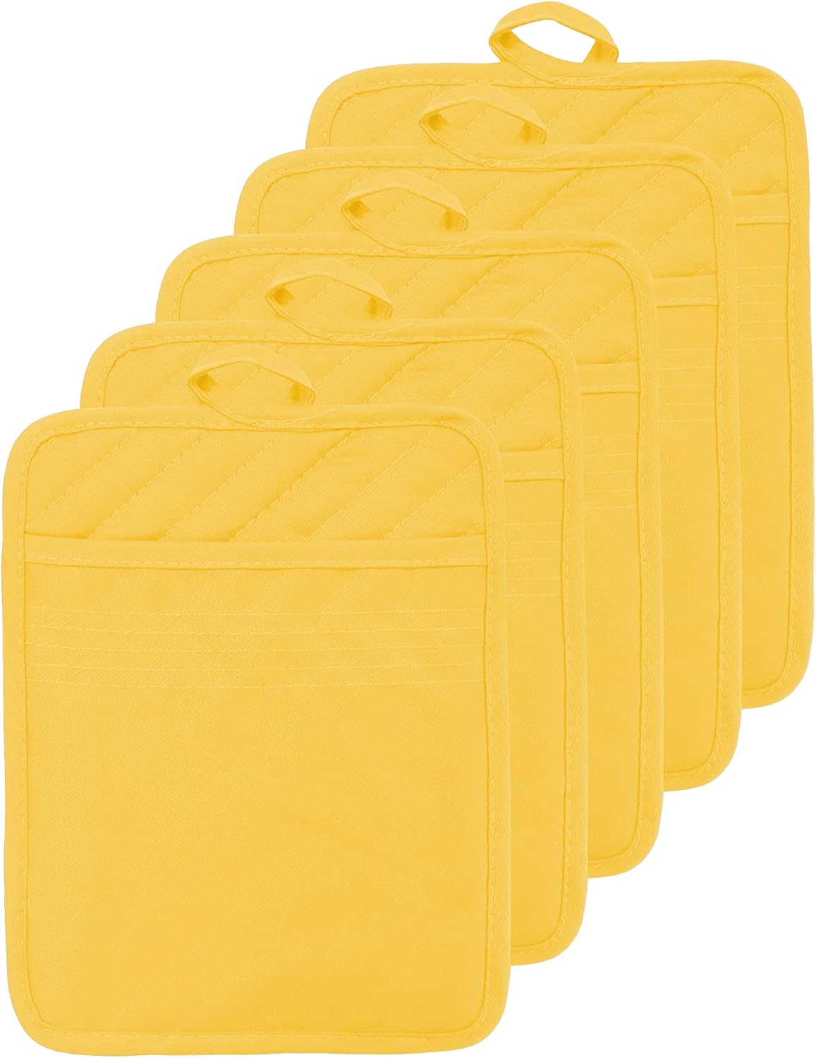 Oven Pot Holder with Pocket Cotton Heat Resistant Coaster Potholder Kitchen Hot Pad Oven Mitts for Cooking Square 7"x9"Set of 5 (Yellow)